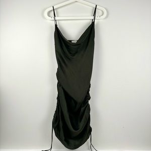 Aritzia Wilfred Green Only Ruched Slip Dress Dark Emerald Silky size S